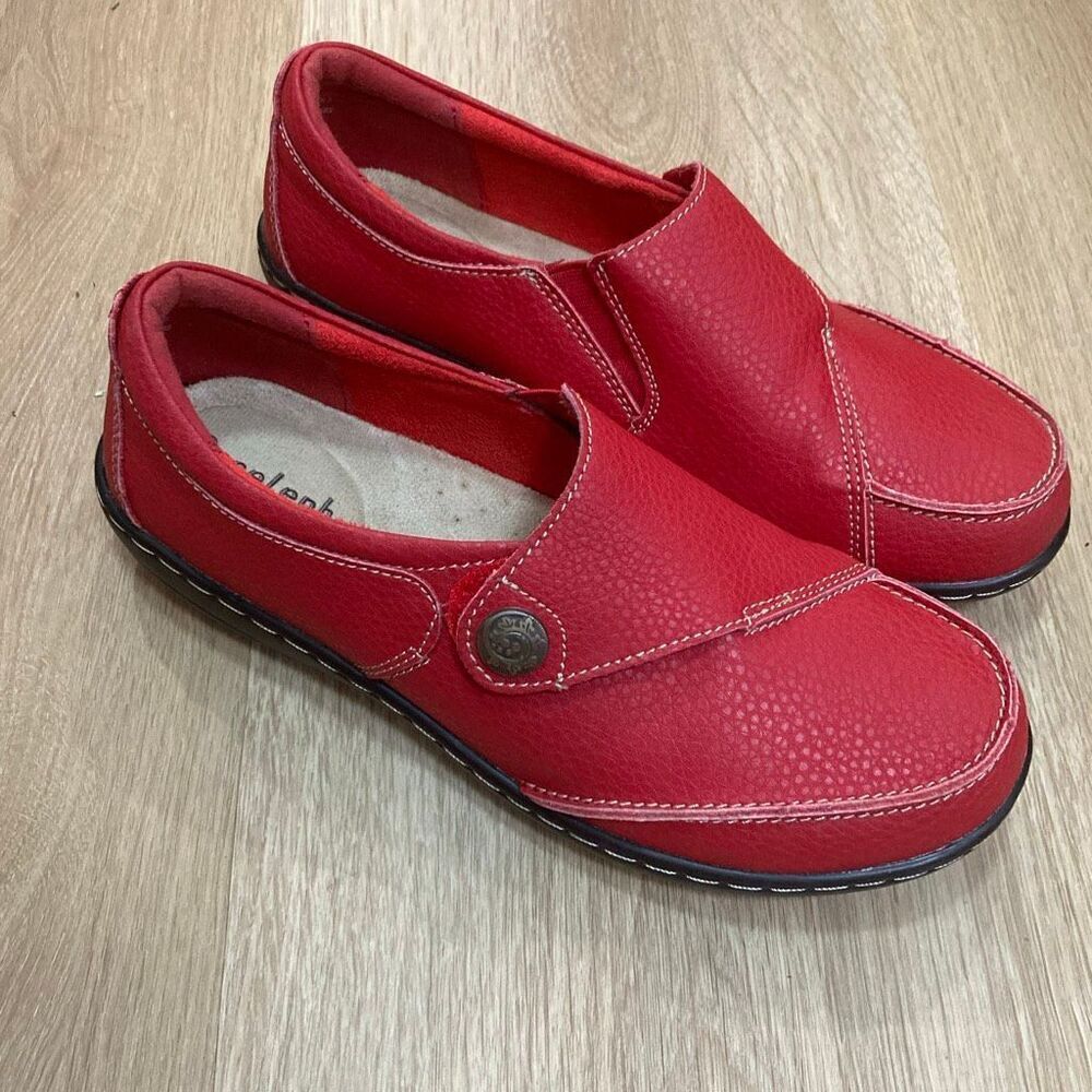 Geoeleph Red Faux-Leather Comfort Loafers Slip-On Casual Shoes Size 7